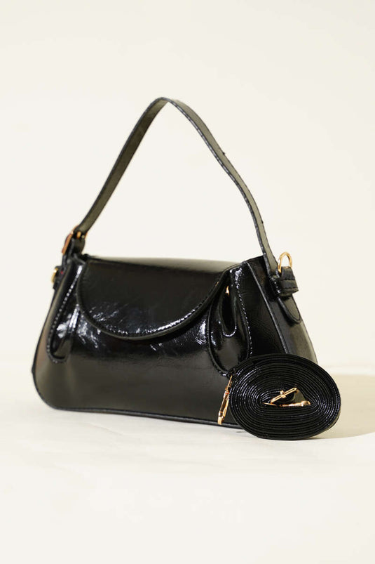 Sac en cuir verni noir à fermeture latérale