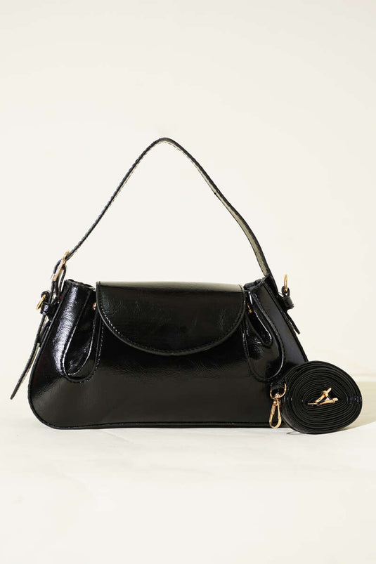 Sac en cuir verni noir à fermeture latérale