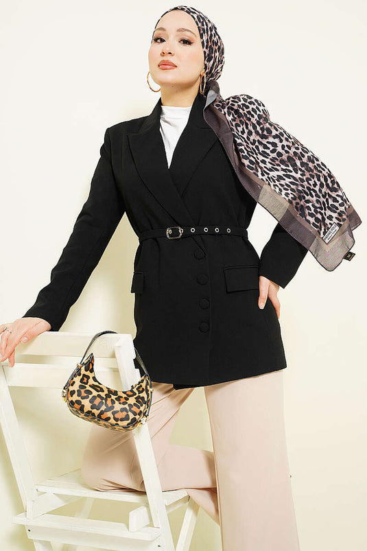Blazer con cintura e bottoni laterali nero