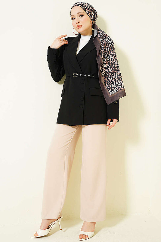 Blazer con cintura e bottoni laterali nero