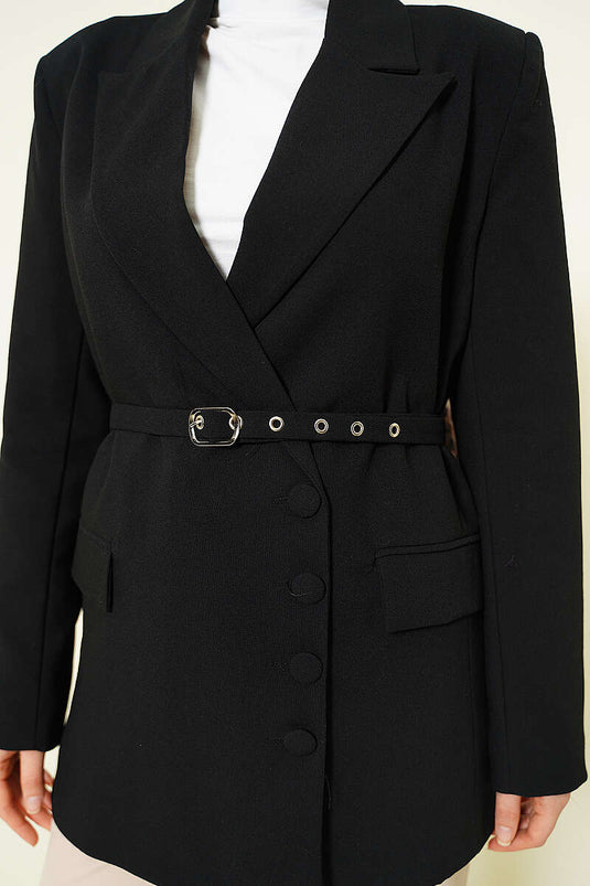 Blazer con cintura e bottoni laterali nero