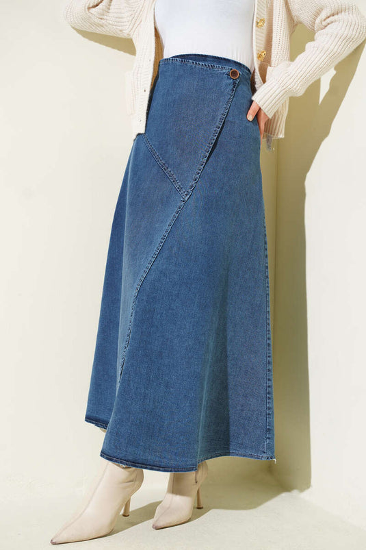 Jeansrock mit Knöpfen und Glockenform, Blau