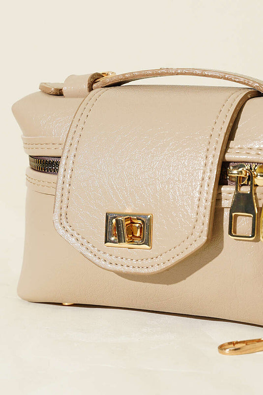 Sac à fermeture éclair latérale avec détail de verrou beige