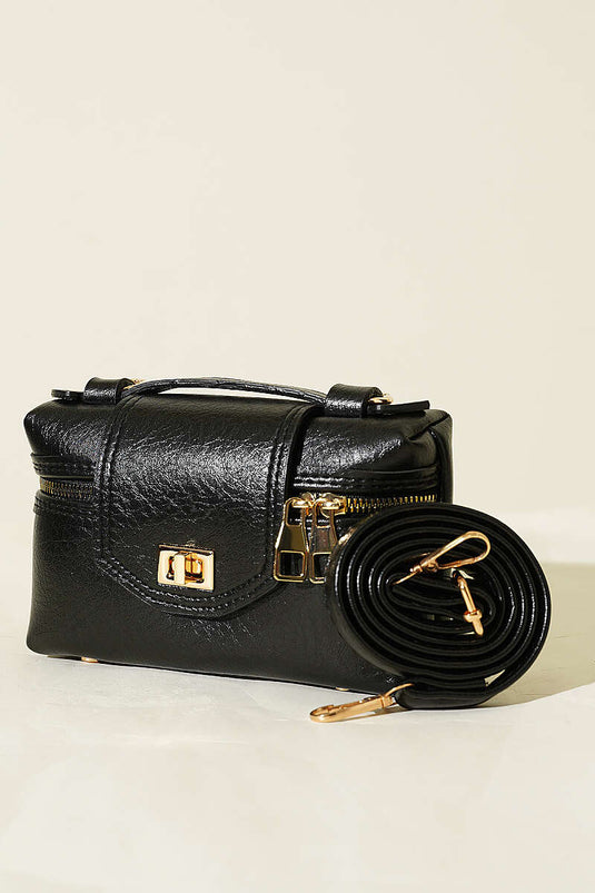 Sac à fermeture éclair latérale avec détail de serrure noir
