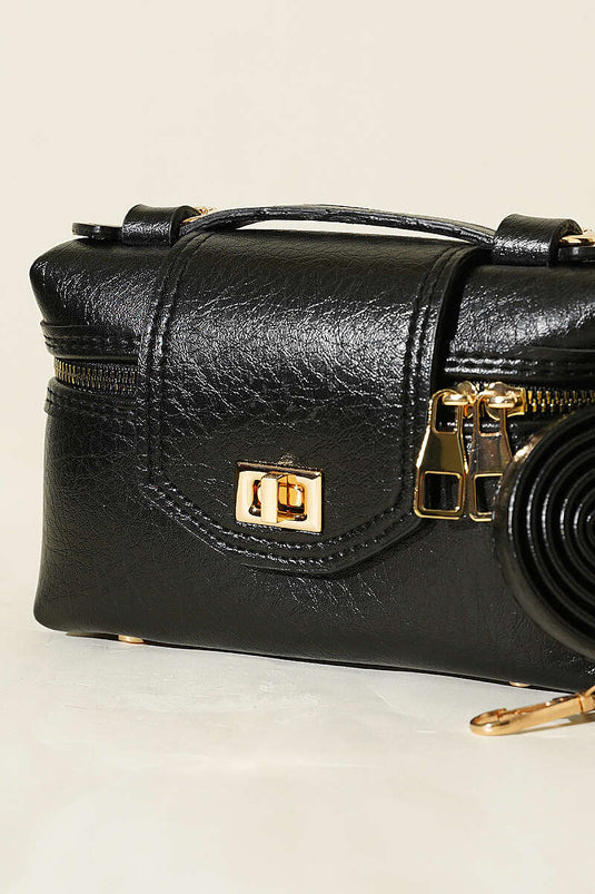 Sac à fermeture éclair latérale avec détail de serrure noir