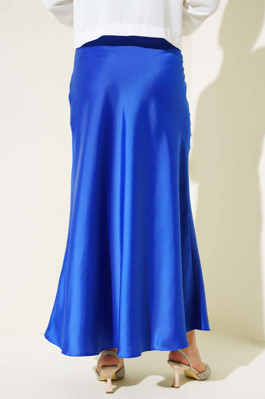 Yan Fermuarlı Saten Etek Saks