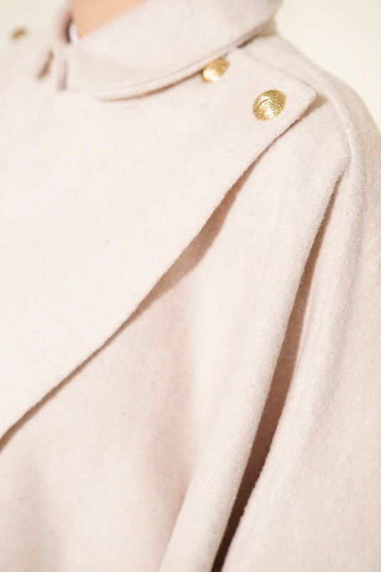 Beige Cashmere Poncho with Gold Side Buttons