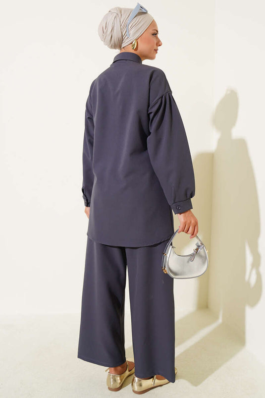 Costume croisé boutonné à lacets sur le côté, couleur fumée