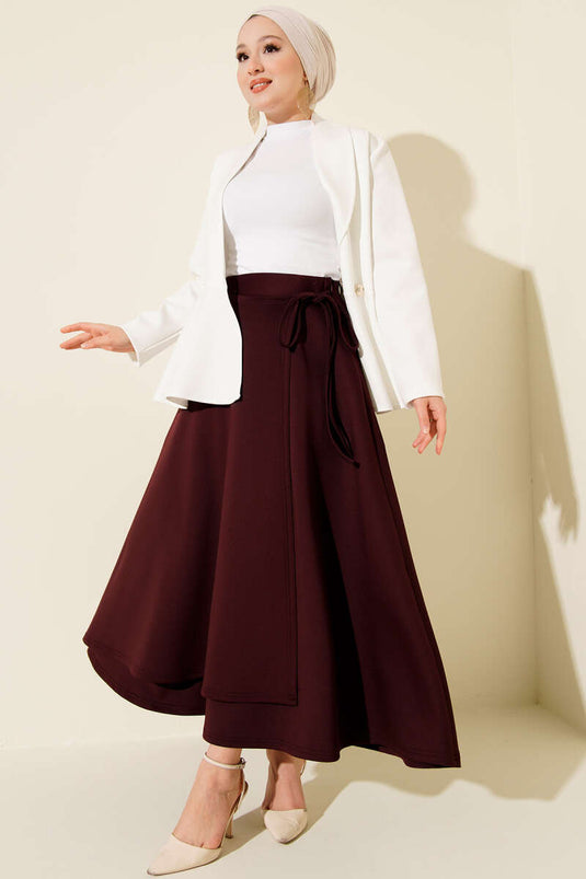 تنورة غوص برباط جانبي، لون عنابي