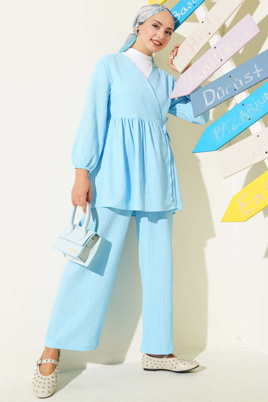 طقم ربط جانبي من لحاء الشجر مكون من قطعتين، أزرق