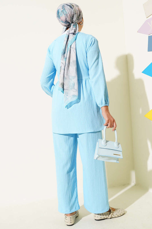 طقم ربط جانبي من لحاء الشجر مكون من قطعتين، أزرق