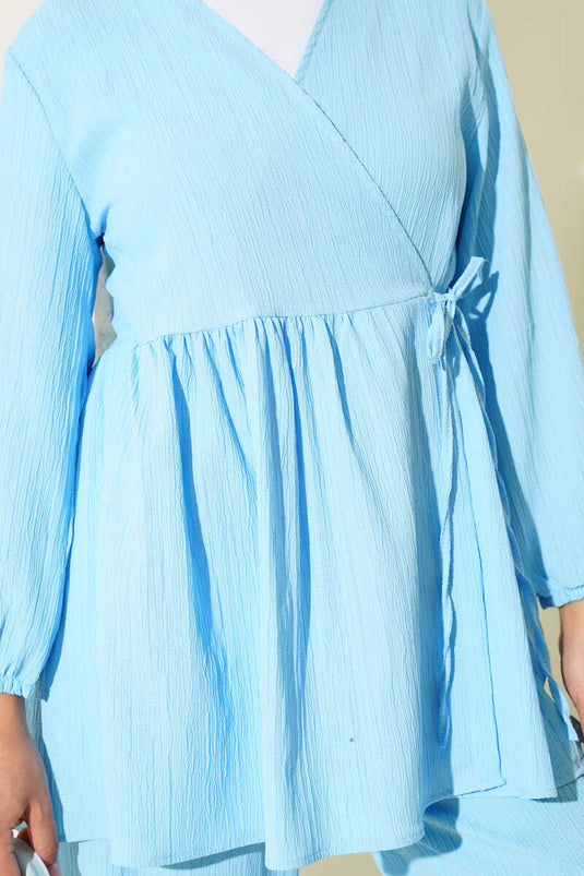 طقم ربط جانبي من لحاء الشجر مكون من قطعتين، أزرق