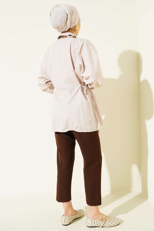 Yan İp Bağlamalı Basic Gömlek Bej