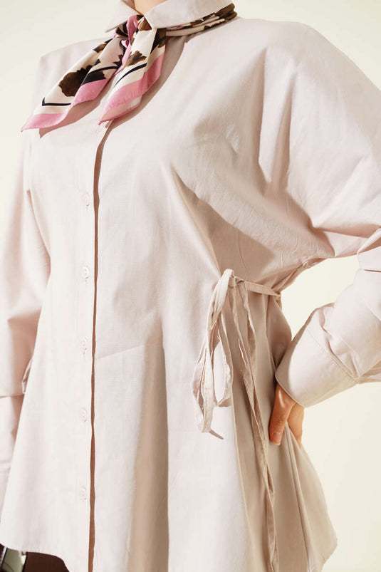 Yan Schnurgebundenes Basic-Hemd Beige