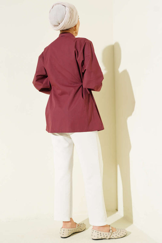 Yan İp Bağlamalı Basic Gömlek Magenta