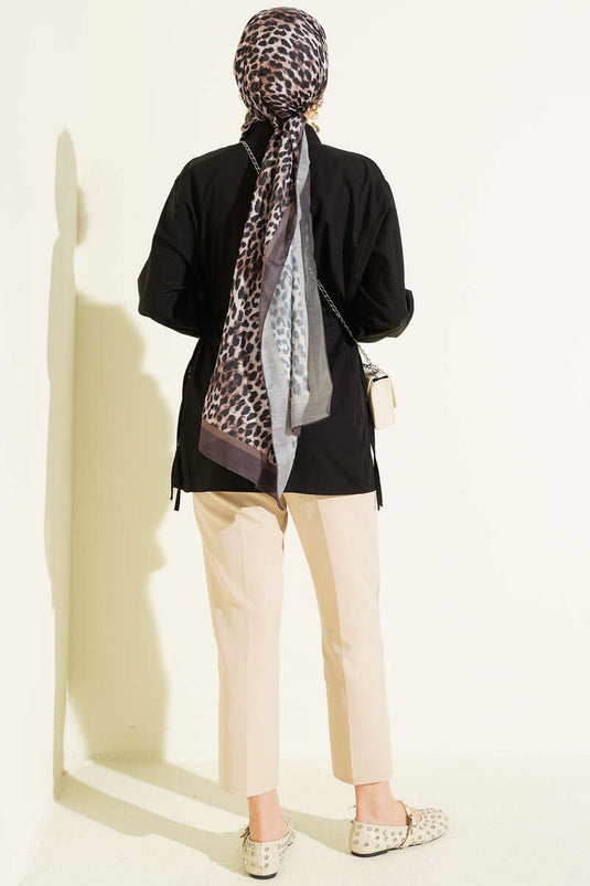 Yan İp Bağlamalı Basic Gömlek Siyah