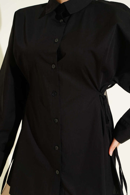 قميص أساسي أسود بحبل رفيع للربط