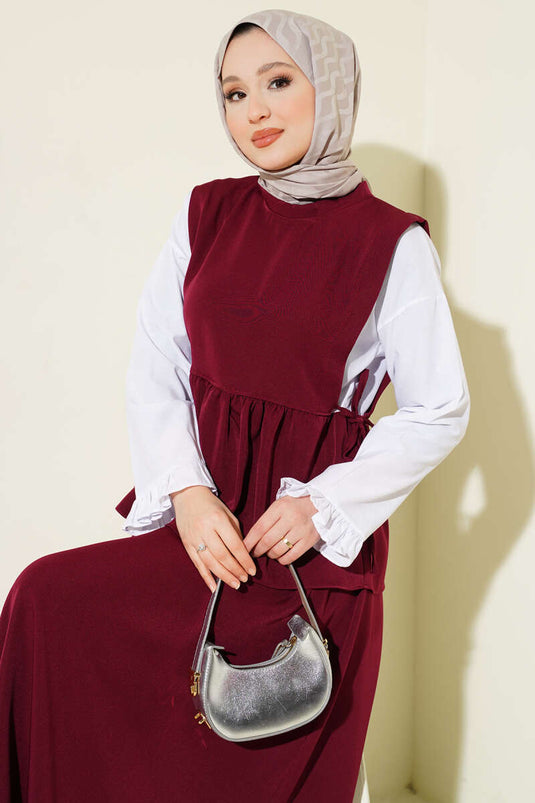 Ensemble chemise à cordon Yan avec garniture Bordeaux