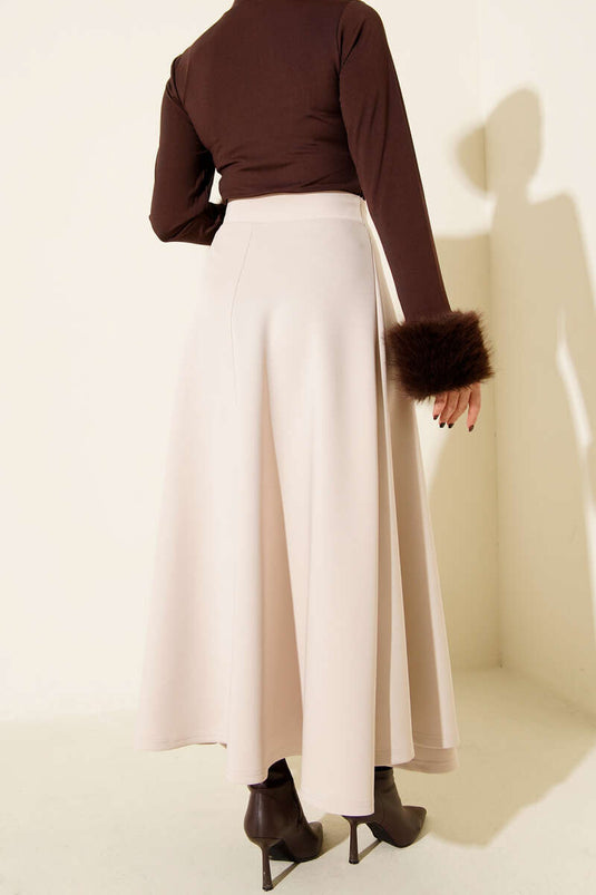 Beige Scuba Skirt with Side Tie