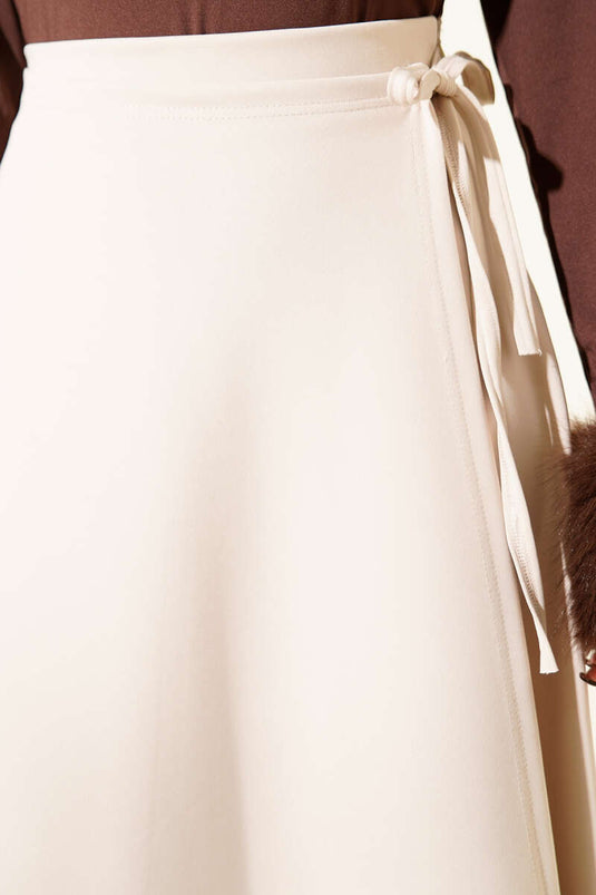 Beige Scuba Skirt with Side Tie