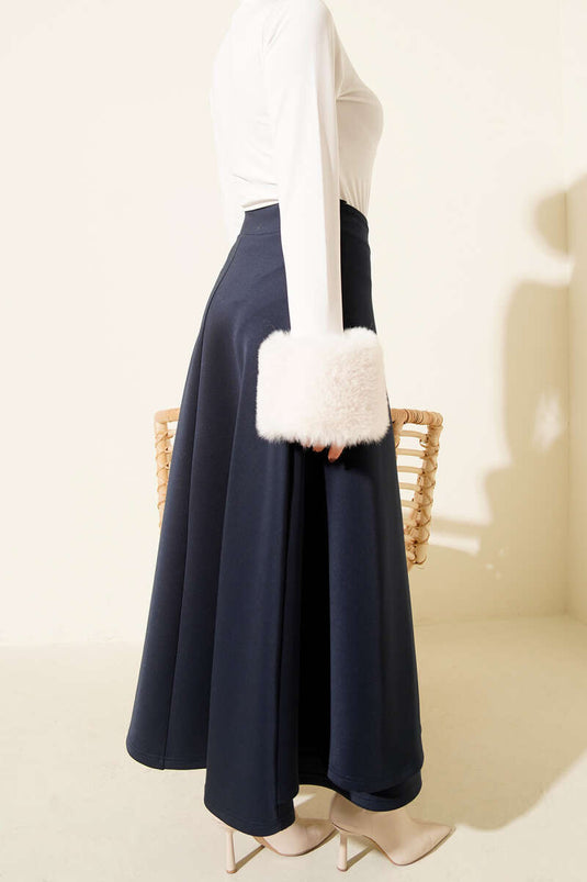Navy Blue Scuba Skirt with Side Tie Belt