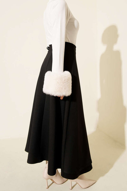 Side Tie Belted Scuba Skirt Black