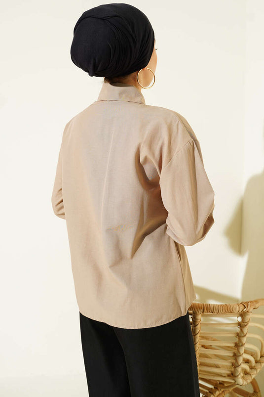 قميص مزين بحزام جان بلون بيج