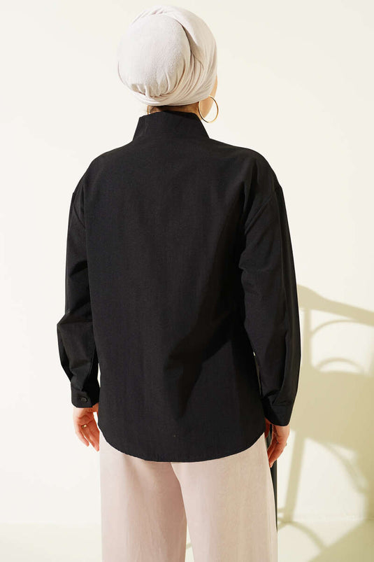 Yan Kemer Detaylı Gömlek Siyah