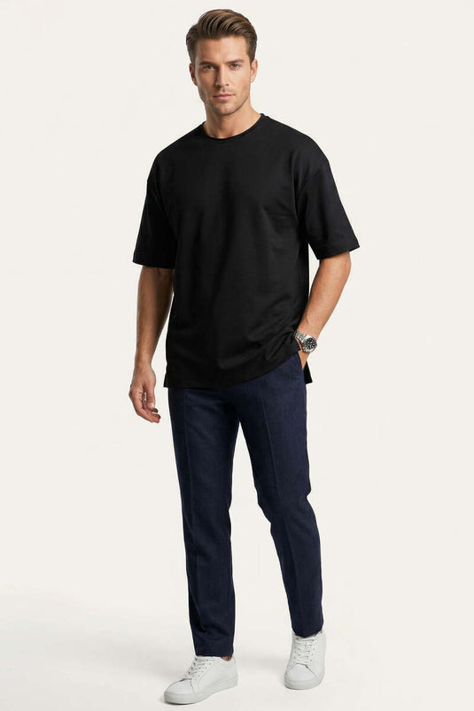 Side Slit Basic Men's T-Shirt Black