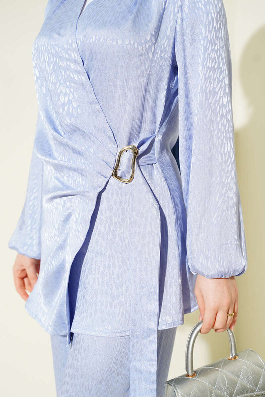 Completo doppio con fibbia a jacquard a doppia fascia laterale blu