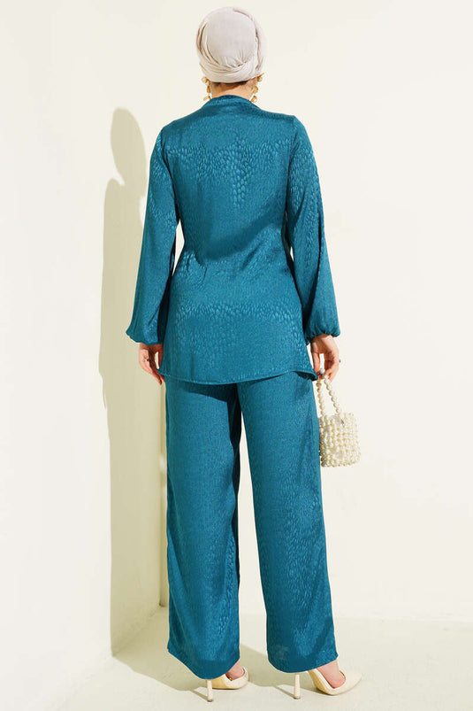 Double Set with Buckle and Jacquard, Side Stripe, Petrol Green