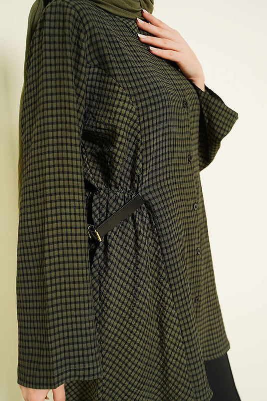 Chemise à carreaux kaki avec ceinture élastique Yan