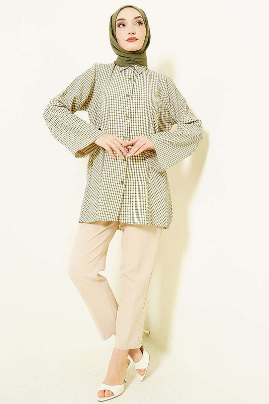 Chemise à carreaux verte avec ceinture élastique Yan