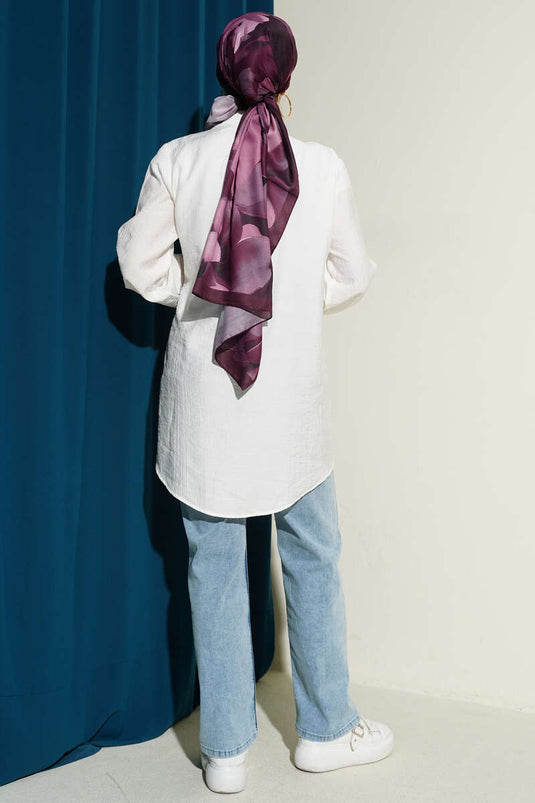 Chemise ample à nouer en tissu patchwork écru