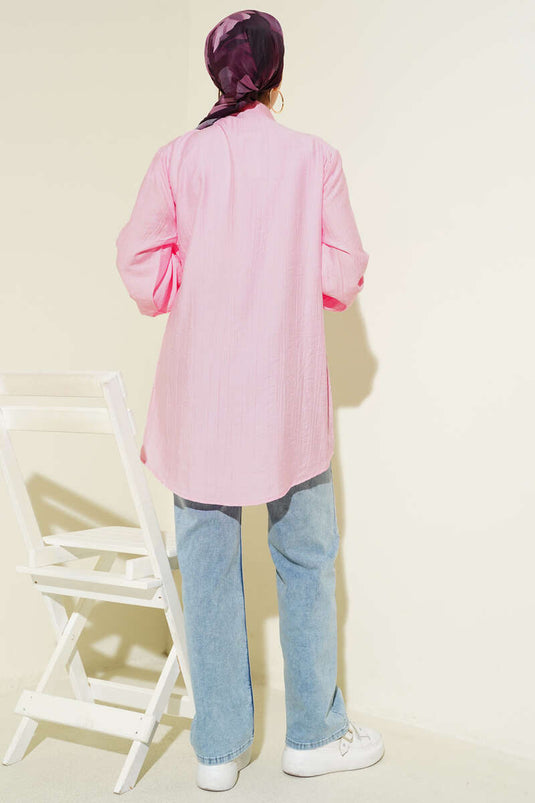 Chemise ample à manches longues avec lien latéral rose