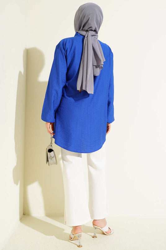 Chemise ample à manches longues avec lien latéral bleu saphir