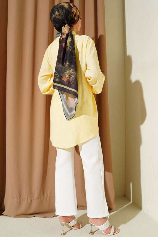 Chemise ample à manches longues avec lien latéral jaune