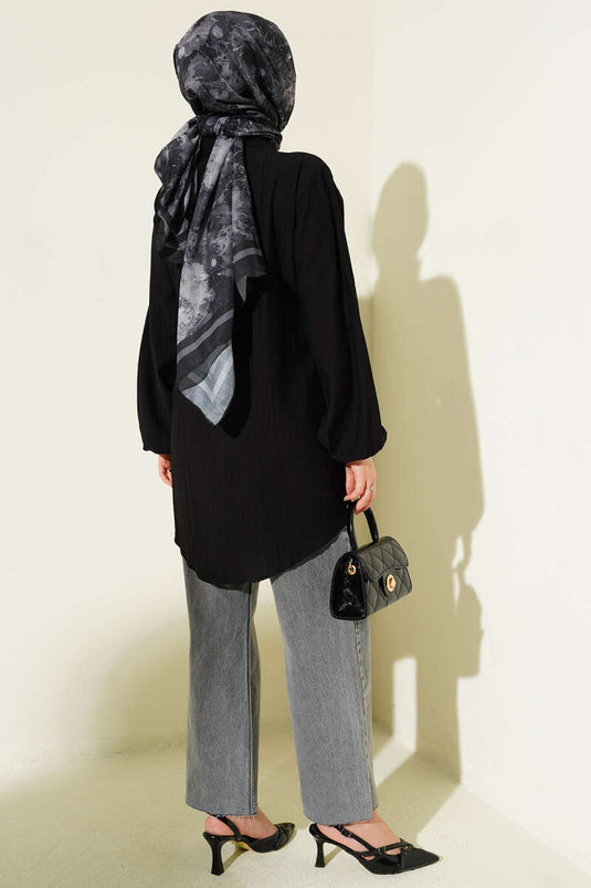 Chemise ample à manches longues avec lien latéral noir