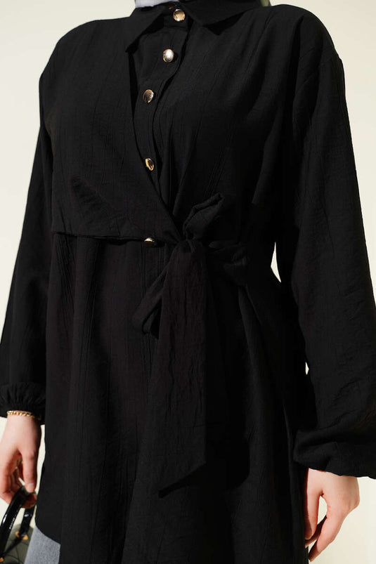Chemise ample à manches longues avec lien latéral noir