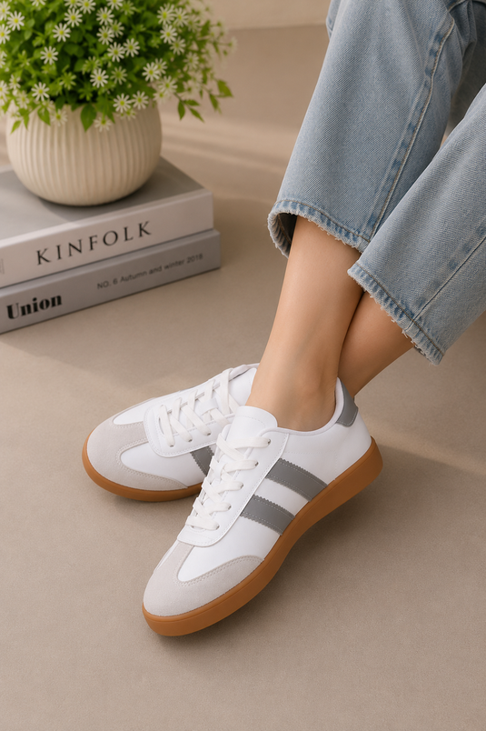 Side Stripe Detailed Sneaker Sports Shoe White-Grey