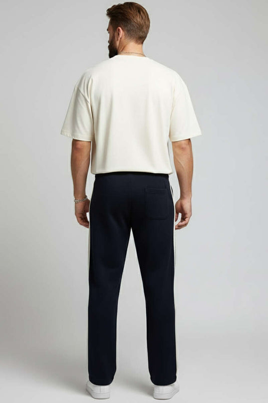 بنطال رياضي رجالي بخط جانبي، أسود