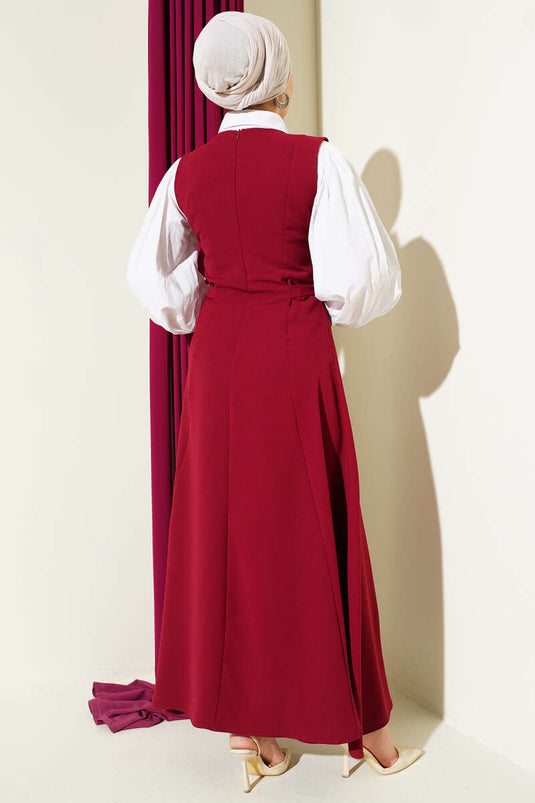 فستان بدون أكمام مزين بتفاصيل يان توكا بلون خمري