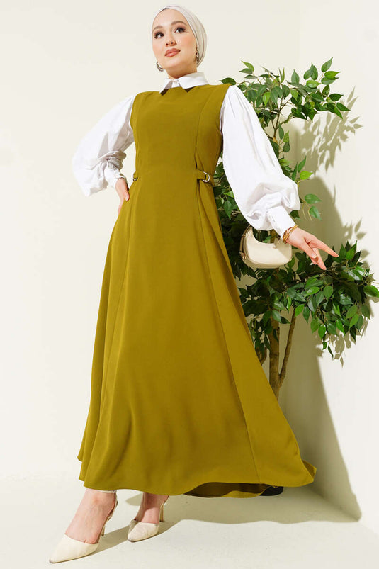 Yan Toka Detaylı Jile Yağ Yeşili