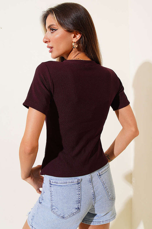 Blouse à manches courtes avec bouton Yan, couleur mûre