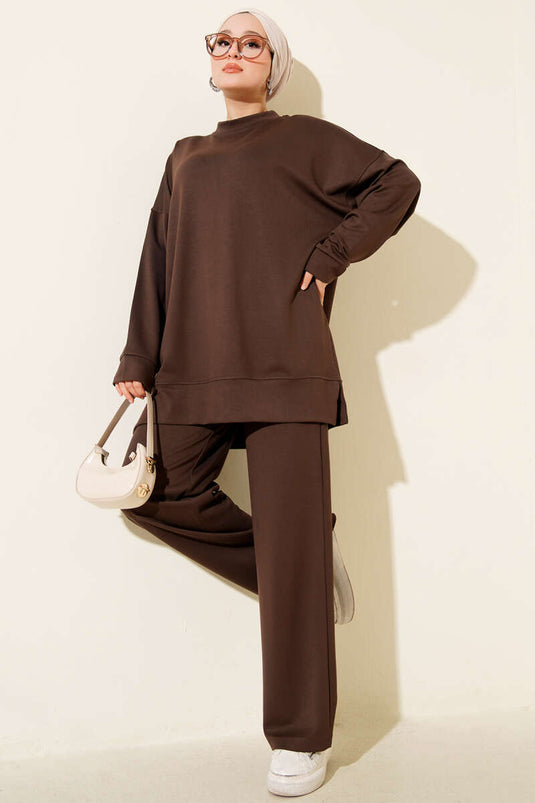 Loysha Two Piece Suit Brown with Side Slit Detail