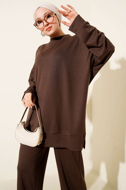Loysha Two Piece Suit Brown with Side Slit Detail