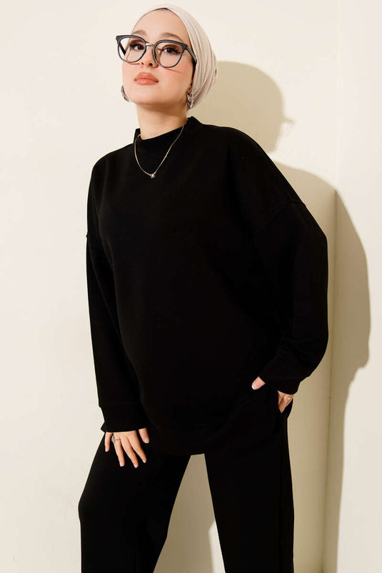 Side Slit Detailed Loysha Two Piece Suit Black