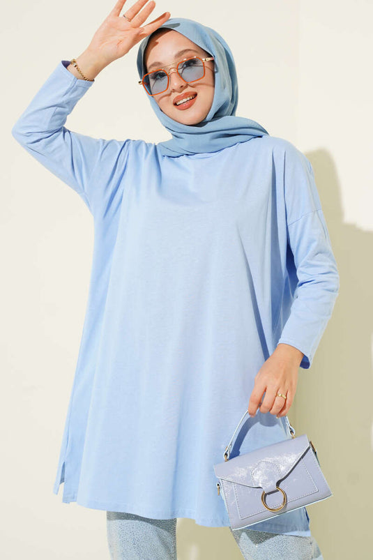 Basic Tunic with Side Slits, Baby Blue