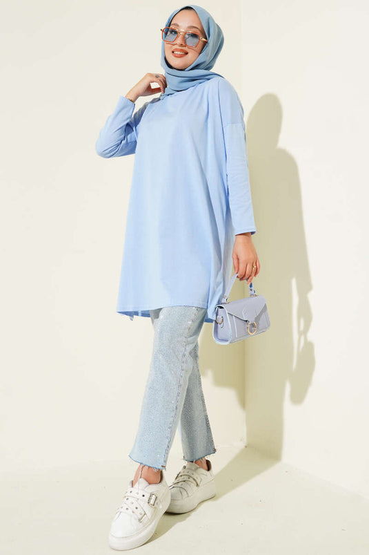 Yan Yırtmaçlı Basic Tunik Bebe Mavi