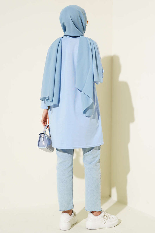 Yan Yırtmaçlı Basic Tunik Bebe Mavi